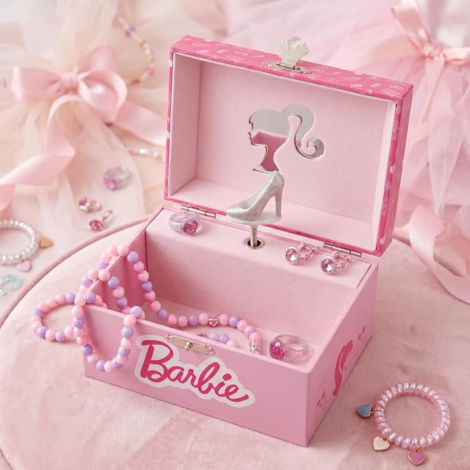 Barbie Storage Organizer for Accessories Musical Jewelry Box with Spinning Figurine, Barbie Toys for Girls Ages 3-5