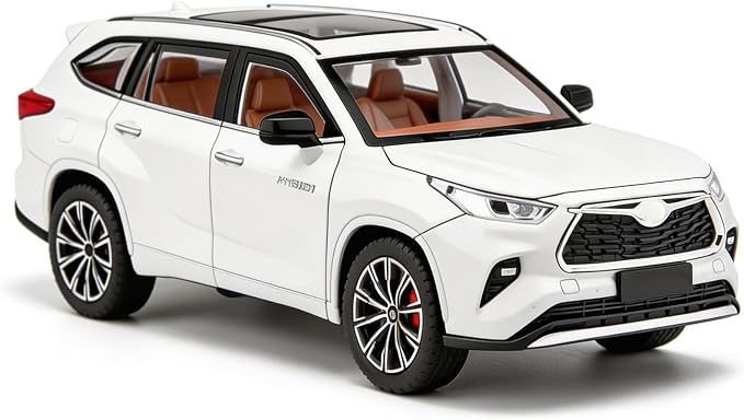 BDTCTK 1/24 Highlander Model Car, Zinc Alloy Pull Back Toy car with Sound and Light for Kids Boy Girl Gift(White)