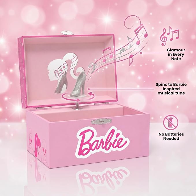 Barbie Storage Organizer for Accessories Musical Jewelry Box with Spinning Figurine, Barbie Toys for Girls Ages 3-5