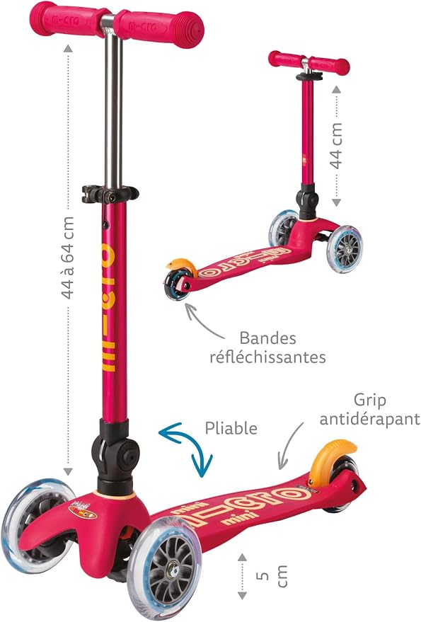 Micro Kickboard | Mini Foldable LED Kids Scooter for Ages 2-5 | Children up to 110 lbs | 3 Wheel Lean-to-Steer Design | Adjustable T Bar | Smooth Ride, Motion-Activated PU LED Wheels | Swiss Design