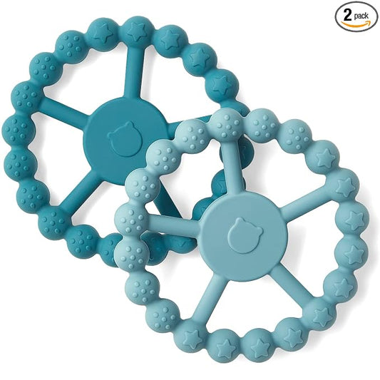 Samigo Ring Baby Teether Toys, Silicone Teething Ring Toys for Babies 0-6 6-12 Months, Baby Teethers 0-3 Months, Infant Teething Relief, Boy Girl Baby Essentials Must Haves - 2 Pack