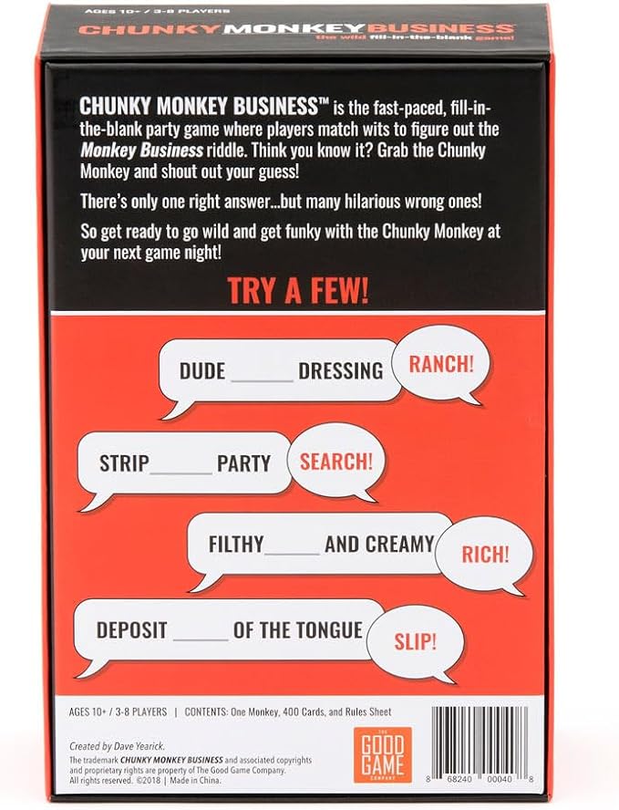 Chunky Monkey Business Party Game – Funny Word Guessing & Fast-Paced Family Game, Hilarious Riddle & Phrase Game for Kids, Teens & Adults, 3–6 Players Ages 10+