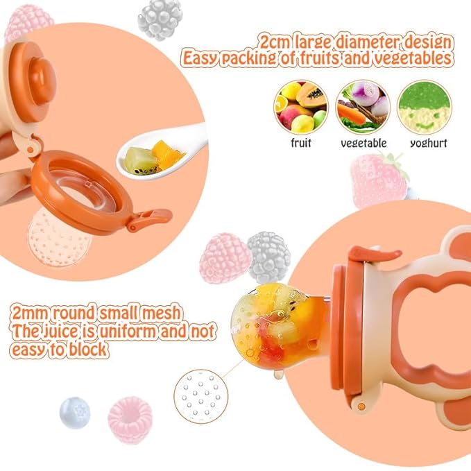 Baby Solids/Frozen Fruit Feeder Pacifier, Infant Teether Toy 4M+, BPA-Free Silicone Pouch & Nipple, Safely Introduce Solids, Teething Relief, 2-Pack