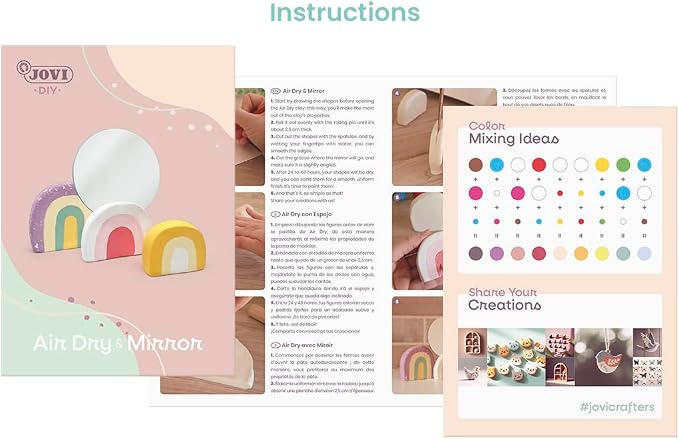 Jovi - DIY Air Dry Kit & Mirror - Pottery Kit for Adults, Making a Mirror Holder with White Air Dry Clay + Paints, Sculpting Tools, Step-by-Step Guide and Video Tutorial, Starter Set for Beginners