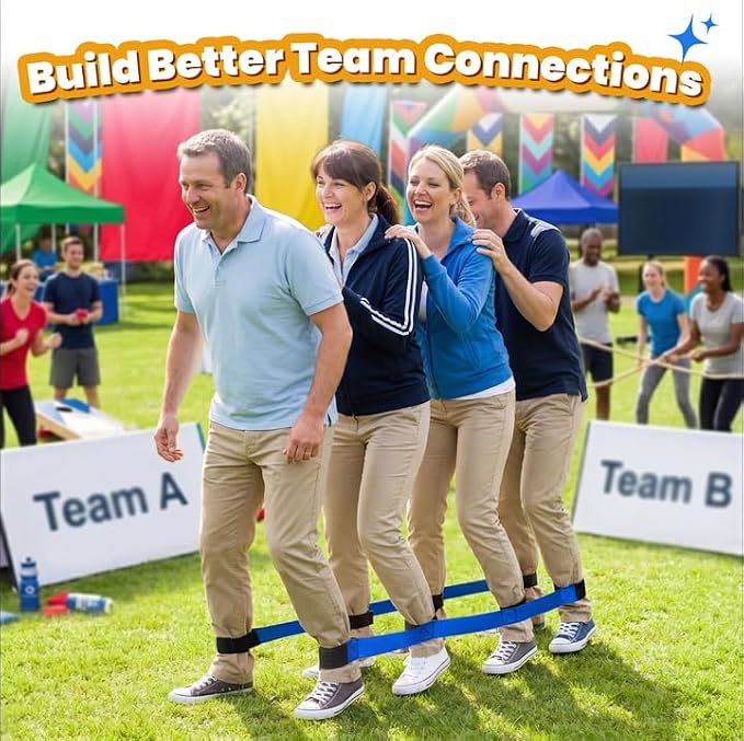 3 Legged Race Bands, Field Day Games for Adults, Outdoor Games for Carnival, Family Reunion & Backyard Party,Team Building Relay Race for 6 Players (2pk, Blue & Red)