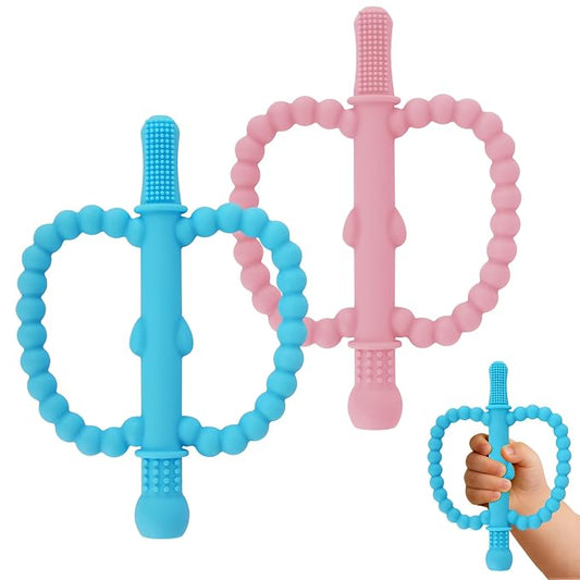 Fu Store Hollow Teether Tube 2 Pack Apple Shape Chew Straw Sensory Toy for Infant Toddlers Silicone Tubes Teething Toys for Babies 0-6 0-12 0-36 Months Gifts Teething Relief Soothing Gums