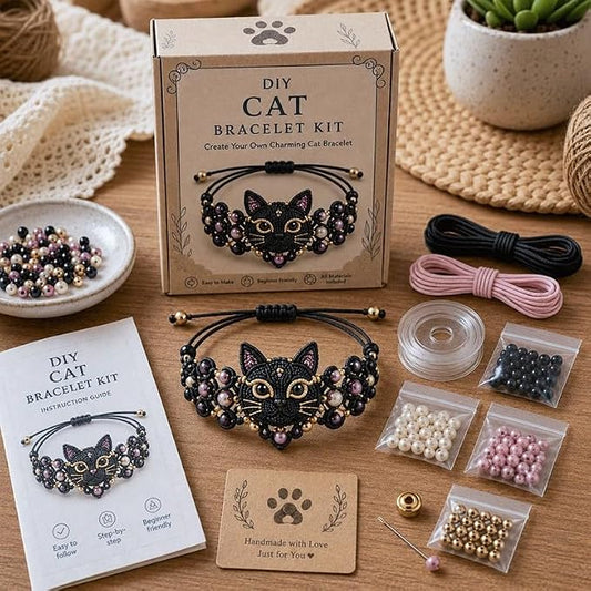 DIY Beaded Bracelet Making Kit, Beginner-Friendly Beaded Bracelet Animal Making Kit, Three-Dimensional Beadwork Jewelry Craft Kit with Full-Color Instruction Sheet, for Craft Lover (Cat)
