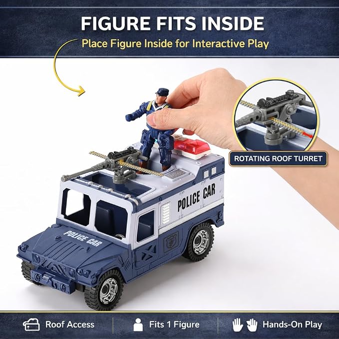 Liberty Imports 8 PCS Police Rescue Patrol Toy Vehicles and Figures Playset - Helicopter, SWAT Truck, Motorcycle, Action Figures, K-9, Weapons, and Accessories for Kids Imaginative Pretend Play