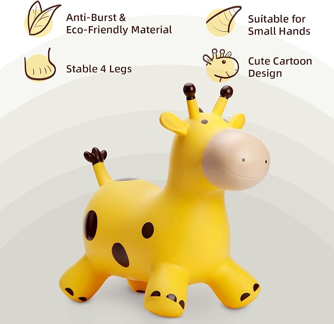 Giraffe Bouncy Animal Hopper for Toddlers, Inflatable Bouncing Hopper Toys, Outdoor Indoor Ride on Horse Bouncer Hopping Toys, Birthday Gifts for Boys Girls 18 Months 2 3 4 5 6 Years Old