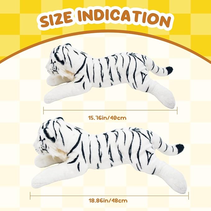 White Tiger Stuffed Animal 15" Giant Stuffed Tiger Plush Jungle Soft Plush Snow Tiger Stuffy Cute Plushie Toys Realistic Deocr Birthday Graduation Gifts for Kids Boys