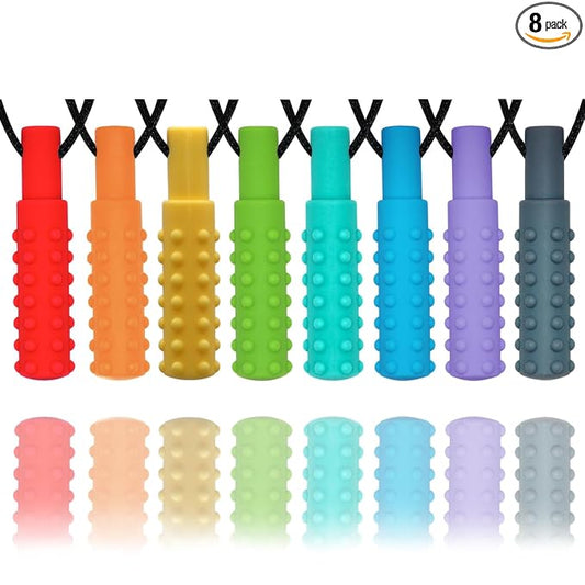 Sensory Chew Necklaces for Boys and Girls, 8 Pack Chew Necklace for Sensory Kids with Autism, ADHD, SPD, Biting, Silicone Oral Sensory Toys for Autism Adults Reduce Chewing Anxiety Fidget
