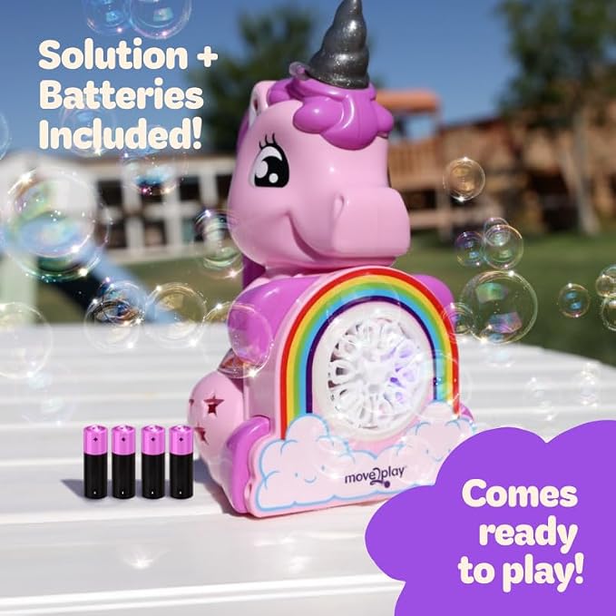 Move2Play Bubble Blower | Bubble Machine | Bubble Toy for Toddlers, Boys and Girls | Indoor & Outdoor | Birthday Party | Summer Fun | Gift for Girls 1, 2, 3, 4+ Years Old (4th of July) (Unicorn)