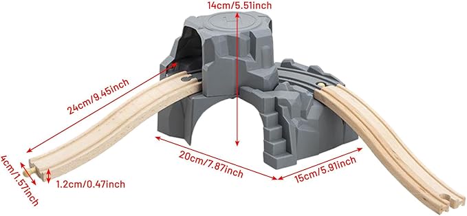 Simhoa Railroads Train Toys Simulation Train Track Play Tunnel Set Offers Detailed Construction Ascending Descending Track Locomotive Vehicles Wooden, Tunnel and Track, 20x15x14cm