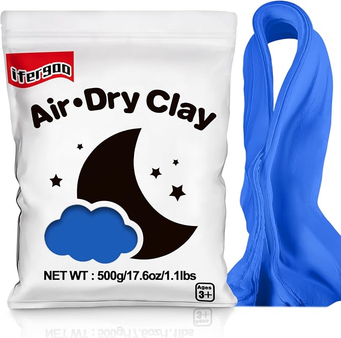 ifergoo Blue Air Dry Clay - Moldable Cosplay, DIY Creative Modeling Clay for Adult Arts & Craft Project, Fake Bake, Slime Supplies, Super Light Magic Foam Molding Clay, Soft, No-Sticky, 1.1LBS/500G