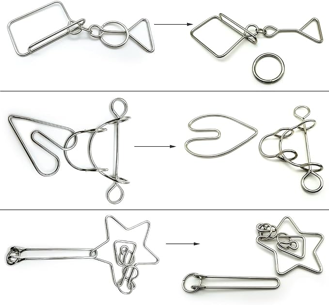 Zooshine 3PCS Large Hard Metal Brain Teaser Puzzles,Metal Wire Puzzle Set Challenging Magic Trick Toy for Party,Office Gift for Adults Kids Teens