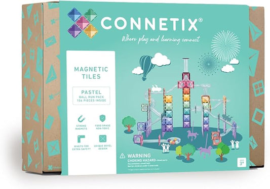 CONNETIX Magnetic Tiles Pastel Ball Run Pack, 106 Pieces