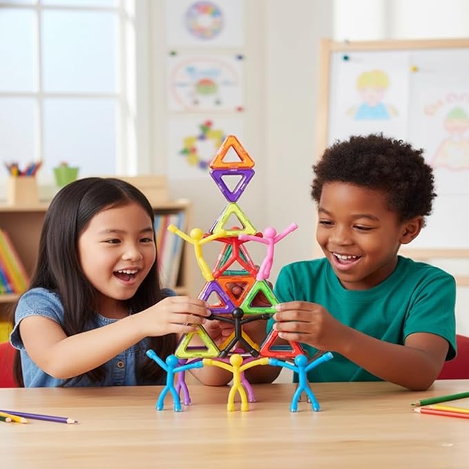 MAGMEN Airplane & Road Trip Toy 10-Pack Solid Colors - Quiet Time Activities for Kids - Sensory Magnetic Fidget Travel Toys for Car, Airplane, & Restaurants - STEM Building Figures8 | Screen-Free Fun