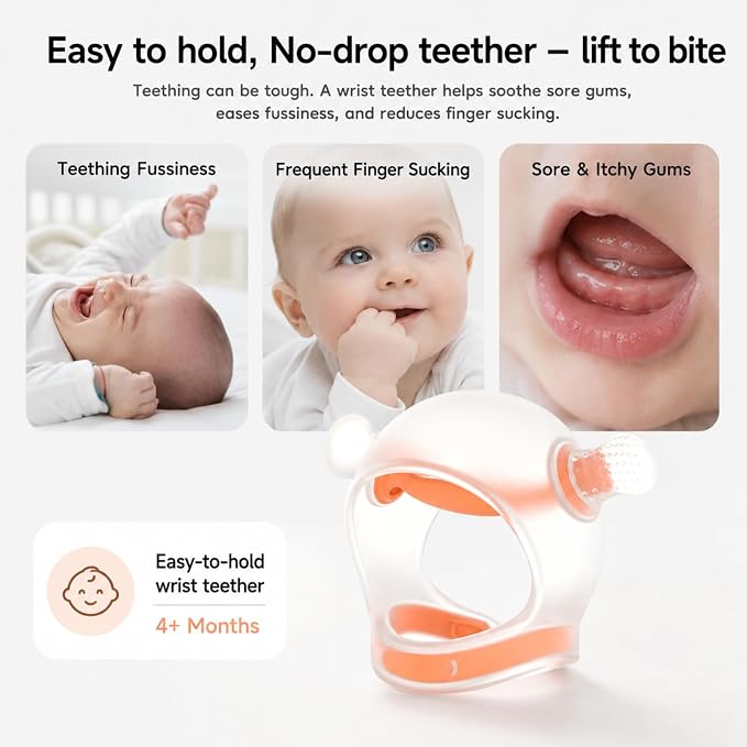Garkoko Baby Teether for 4+Months, Wrist Hand Teether Toy for Babies, Anti-Drop Silicone Teething Relief Toy, BPA Free Sensory Chew Toy for Sucking Needs, Easy Hold Teether for Infants & Toddlers