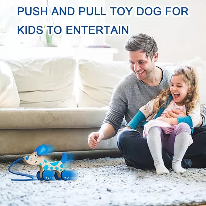 Wooden Pull Dog Toy Wooden Walk Pull Along Toy with String Toy Montessori Toddler Pull Toys for Walking Toddlers