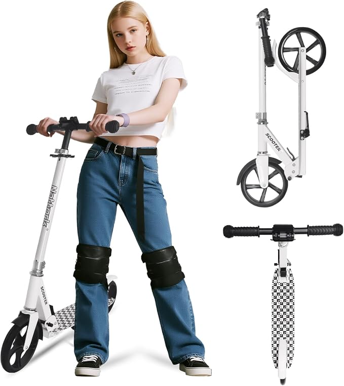 Nattork Scooter for Kids 6+, Teens & Adults - Max Load 220LB, Foldable, Lightweight, Adjustable Height, 8-Inch Wheels Kick Scooter for Boys Girls