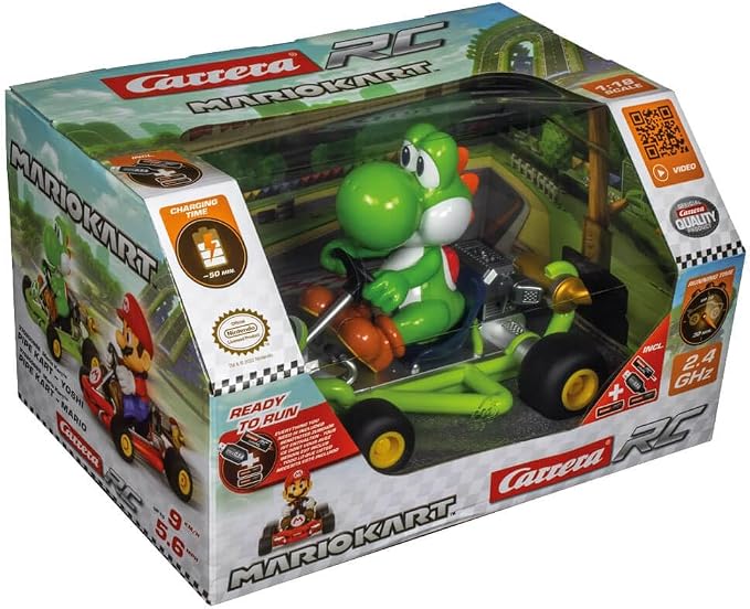 Carrera 200988 RC Official Licensed Mario Kart Pipe Kart Yoshi 1:18 Scale 2.4 GHz Remote Radio Control Car with Rechargeable LiFePO4 Battery - Kids Toys Boys/Girls | Official Licensed Mario Kart Toy RC Car for Kids 6+, 1:18 Scale, 2.4GHz, Ready To Run,...