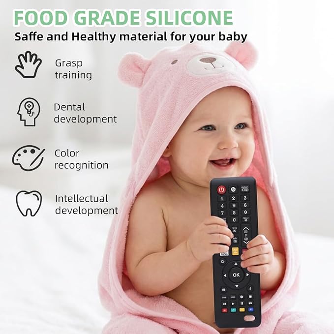 TV Remote Teether for 3-12-18 Months Babies Remote Shape Toddlers Chew Toys Baby Teething Toys Food Grade Silicone Teether for for Boys and Girls Sensory Toy