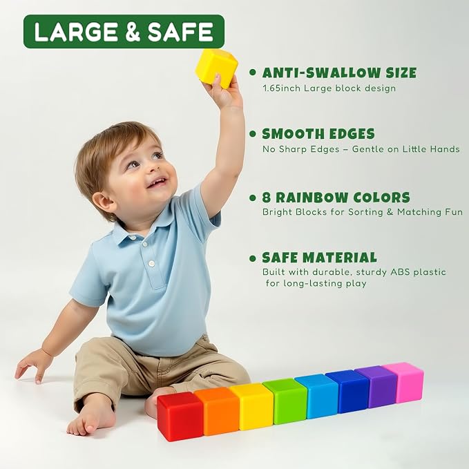 Pairez Toys Magnetic Blocks, Large Magnetic Building Blocks for Toddlers, 1.65 Inch 3D Magnet Cubes in 8 Colors, Montessori & Sensory Stacking Toy Gift for Kids Ages 1-3 (16PCS)