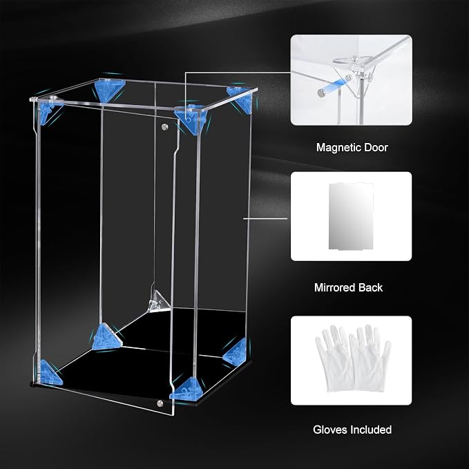 Acrylic Display Case for Collectibles Assemble Clear Acrylic Display Box with Mirrored Back, Alternative Glass Case for Action Figures Lego Model Doll Toys Display (6x6x10 inch; 15x15x25 cm)