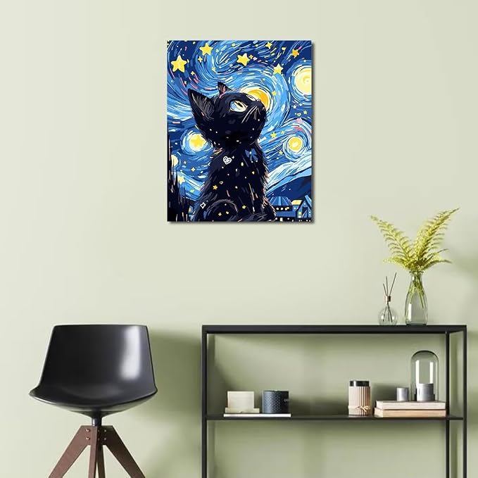 RYMILIE Black Cat Diamond Art Kits for Adults, Diamond Painting Dots Art Kits for Adults Beginners, 5D DIY Full Drill Round Rhinestone Gem Art Crafts Paintings for Home Wall Decor 12"x16"
