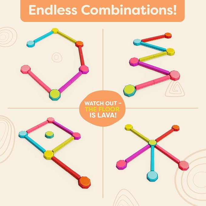 B. toys – Balance Beam for Kids – Interlocking Balancing Beams – 6 Sensory Pads & 10 Beams – Active Play for Toddlers, Kids – 3+ Years – Balance & Build Set - Rainbow Color