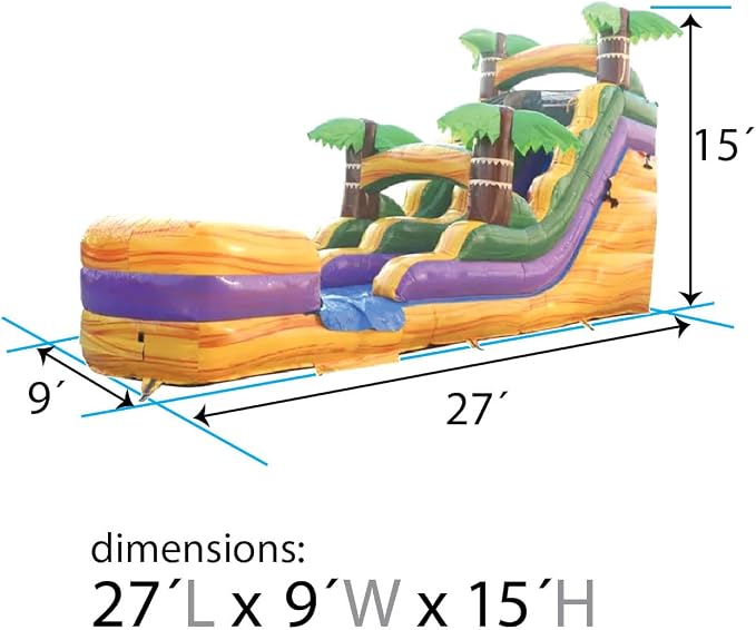 TentandTable Inflatable Water Slide for Kids and Adults, Commercial Grade Giant Blow Up Backyard Water Fun, Includes Electric Air Blower, 27' L x 9' W x 15' H, Tropical Yellow Marble