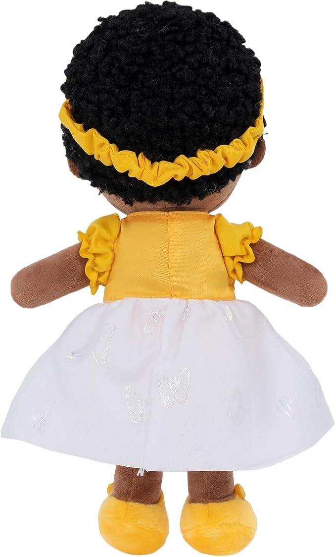 OUOZZZ 12.6" Soft Black Baby Doll - Toys for 1 Year Old Girl Gifts, African American Baby Dolls Birthday Gifts for 1 Year Old Girl Plush Toys Gift for Toddler Kids Yellow Bow-tie