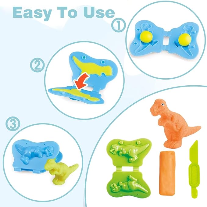 Unleash Creativity with 13 Pcs Play Dough Tools Sets and 6 Unique Dino Molds Dough Toys Accessories Set Whit 5 Bright Color