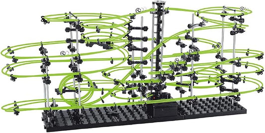 502pcs Level 3–8 Marble Roller Coaster Kit, 820+ PCS Glow-in-The-Dark Marble Run with Steel Balls – Luminous Rail Maze Building Toys, STEM Construction Set for Ages 14+ & Adults