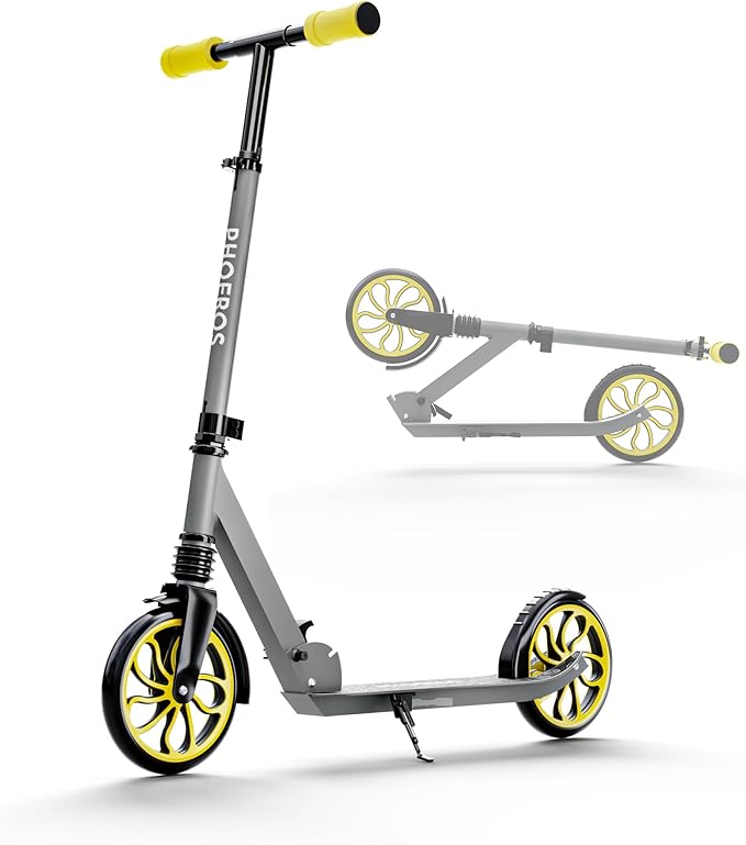 PHOEROS Kick Scooter for Kids Ages 6-12,Teens & Adults, Youth. Lightweight Aluminum Kick Scooter for Teens Adults Boys Girls with 8 inch Big Wheels, Foldable, 3 Height Adjustable, Shock Absorption.