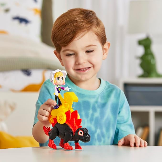 Marvel Spidey and His Amazing Friends Dino-Webs Dino Spin & Ghost-Spider 4-inch-Scale (10cm) Spider-Man Action Figure Set, Toys for Kids Ages 3 and Up