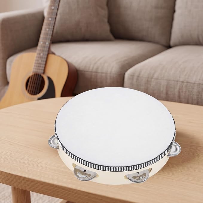 Tambourine for Church 8 inch Hand Held Drum Bell Birch Metal Jingles Percussion Musical Educational Drum Instrument for KTV Party Kids Games by Musfunny (8 inch)