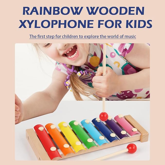 Xylophone for Toddlers, Baby Xylophone with 2 Safe Wooden Mallets and 8 Diatonic Keys, Toddler Musical Instruments Toys for Educational & Preschool Learning