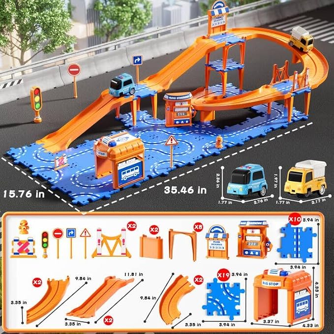 NIPLOOOW Puzzle Race Car Track Set for Kids 3-5, Floor Puzzle Track Car Set, Toddler Toys for 3 4 5 6 Years Old Boys, Toys Gift for Kids Boys Girls Age 3 4 5 6 7 8 Years Old