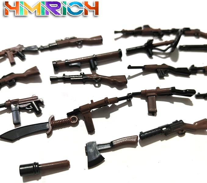 Military Weapons Pack, Military Toy Gun Set for Classic Building Blocks, 40 Pieces WW2 Army Accessory Combination, Compatible with Major Brands, Brownish-Black