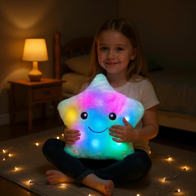 13" Musical Green Star Plush Pillow Glowing Twinkle Night Light Stuffed Animal LED Toys Adjustable Volume Birthday for Girls Boys
