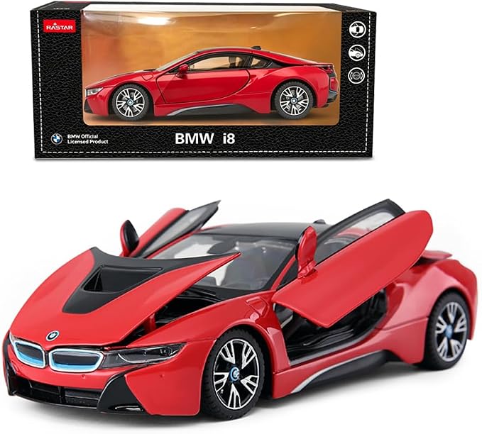 RASTAR 1/24 Diecast Model Car BMW i8, Durable & Collectible, 56500 | Officially Licensed, Ideal Gift, Rich Detail, Openable Doors & Hood, Zinc Alloy, Smooth Rolling Wheels, Play & Display