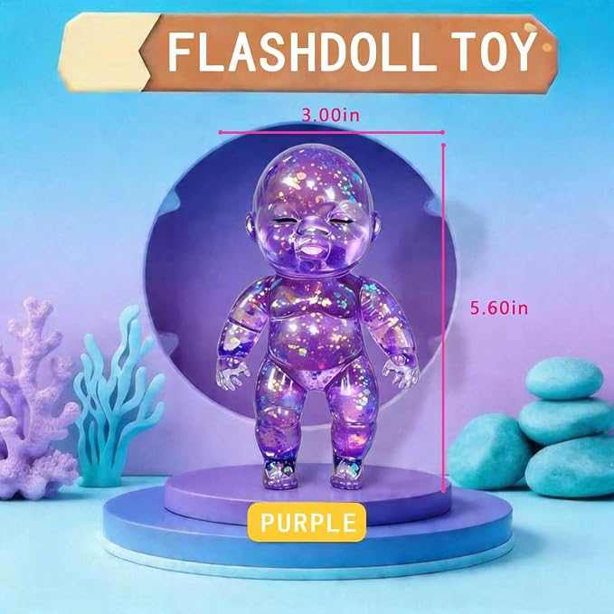 Shiny Baby Doll Soft Rubber Stress Relief Toy – Glowing Stress Ball – Cute Maltose Doll – Stress Relief Toy for Teens and Adults; Party Gift; Soft Toy for Anxiety Relief (Purple)