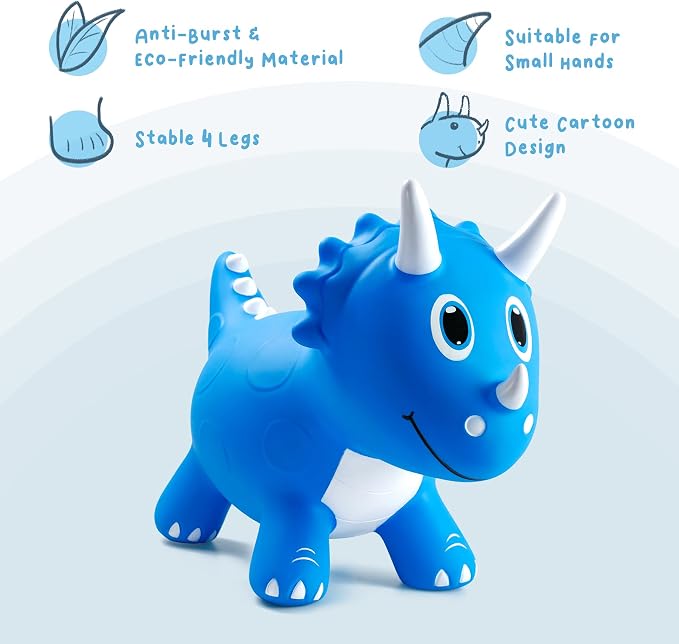 Kids Dinosaur Bouncy Animal Toys, Inflatable Triceratops Bouncer, Ride on Bounce Hopper, Indoor Outdoor Activity Birthday Gift for 18 Months 2 3 4 Years Old Boys