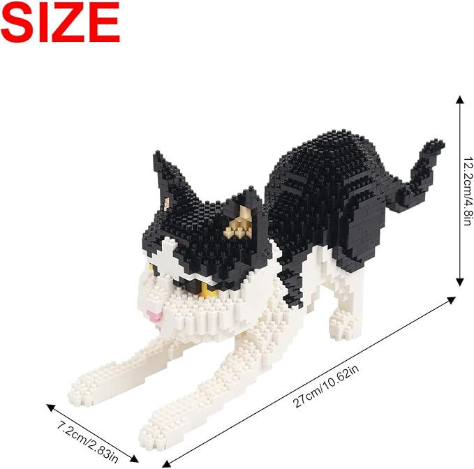 Larcele Cat Mini Building Blocks Animal Set, DIY Micro 3D Building Toy Bricks,1390 Pieces KLJM-05(Black and White Cat)