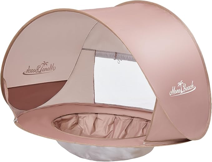 Monobeach Baby Beach Tent with Pool: Brown Pop Up Sun Shade Tent for Toddler, UV Protection Portable Outdoor Shelter, Foldable Camping Canopy for Beach, Backyard & Travel