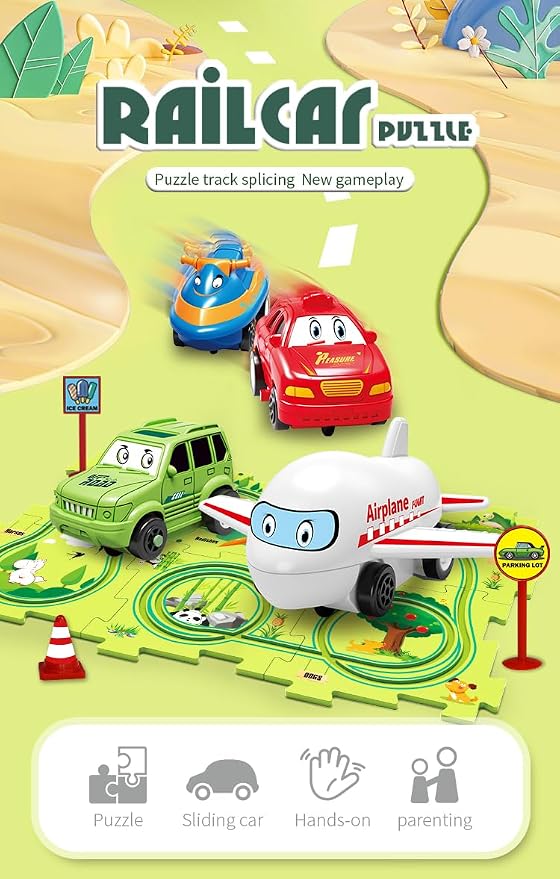 Christmas Stocking Stuffer 4 Sets 4in1 Puzzle Racer Kids Car Track Set,4 Theme Puzzle Racer Car Track Set Puzzle Track Car Play Set Puzzle Raceway Car Track Preschool Gifts for Kids Birthday Gift