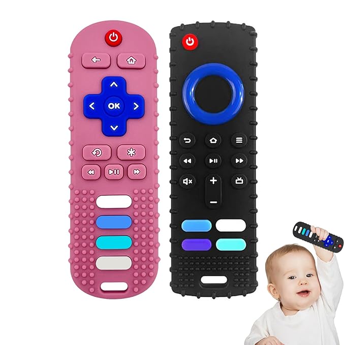 YAPROMO Baby Teething Toys,Reomte Teether Toys, Silicone Chew Toy for Babies 18+ Months, Remote Control Shape Teething Toys, Early Educational Toy BPA Free & Refrigerator Safe