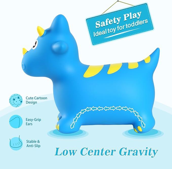 INPANY Bouncy Horse, Dinosaur Hopper Toys for Boys, Gifts Toy for Kid | Eco-Friendly PVC, Low Center Gravity, Cute Cartoon Design, Load 100 Lbs, Learn & Exercise & Active Fun, Gifts for 1-3 Kids