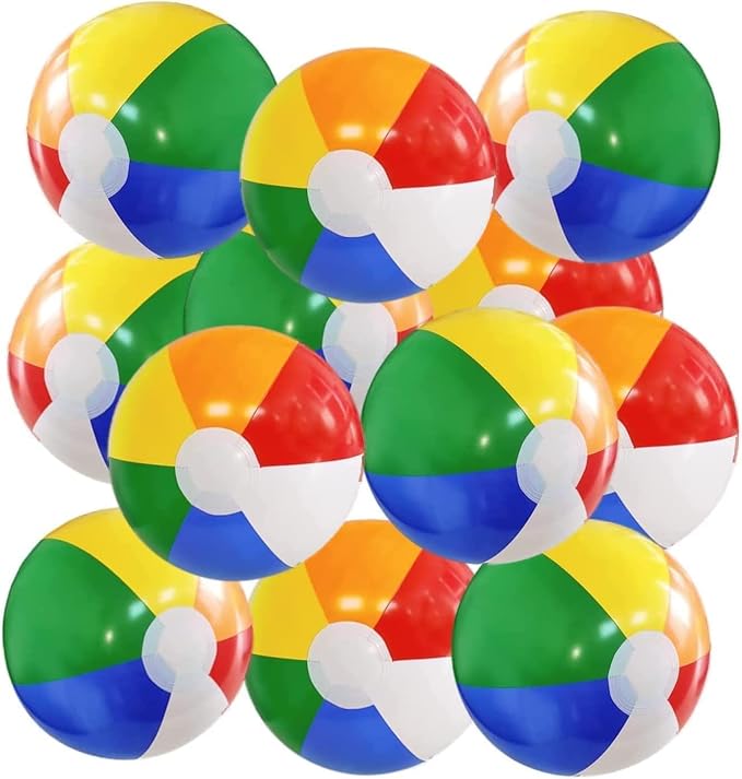 Beach Ball 12 Pack - 12'' Inflatable Beach Balls for Kids Bulk, Swimming Pool Toys Beach Toys for Summer Water Games, Hawaiian Tropical Theme Party Decorations Favors Supplies